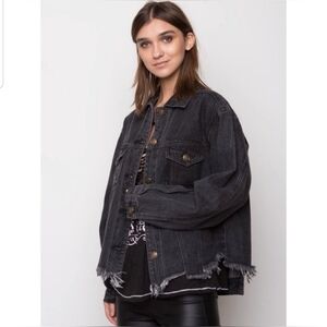 Pol Black Denim Distressed Jacket Rock n Roll Cropped Baggy Oversized Relexed S
